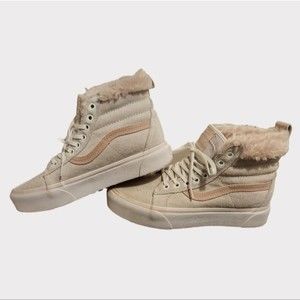 Vans Taupe Suede Pink Fur Collar SK8 HI Platform Hi-Top Sneakers 9